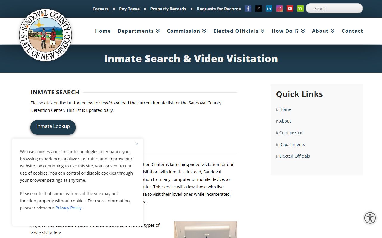 Sandoval County inmate records search and video visitation page